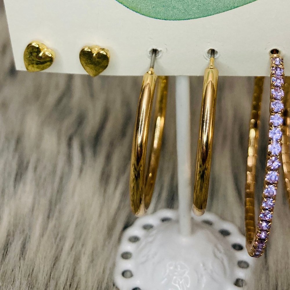 Gold Simulated Crystal Hoop earrings set - Picture 7 of 7